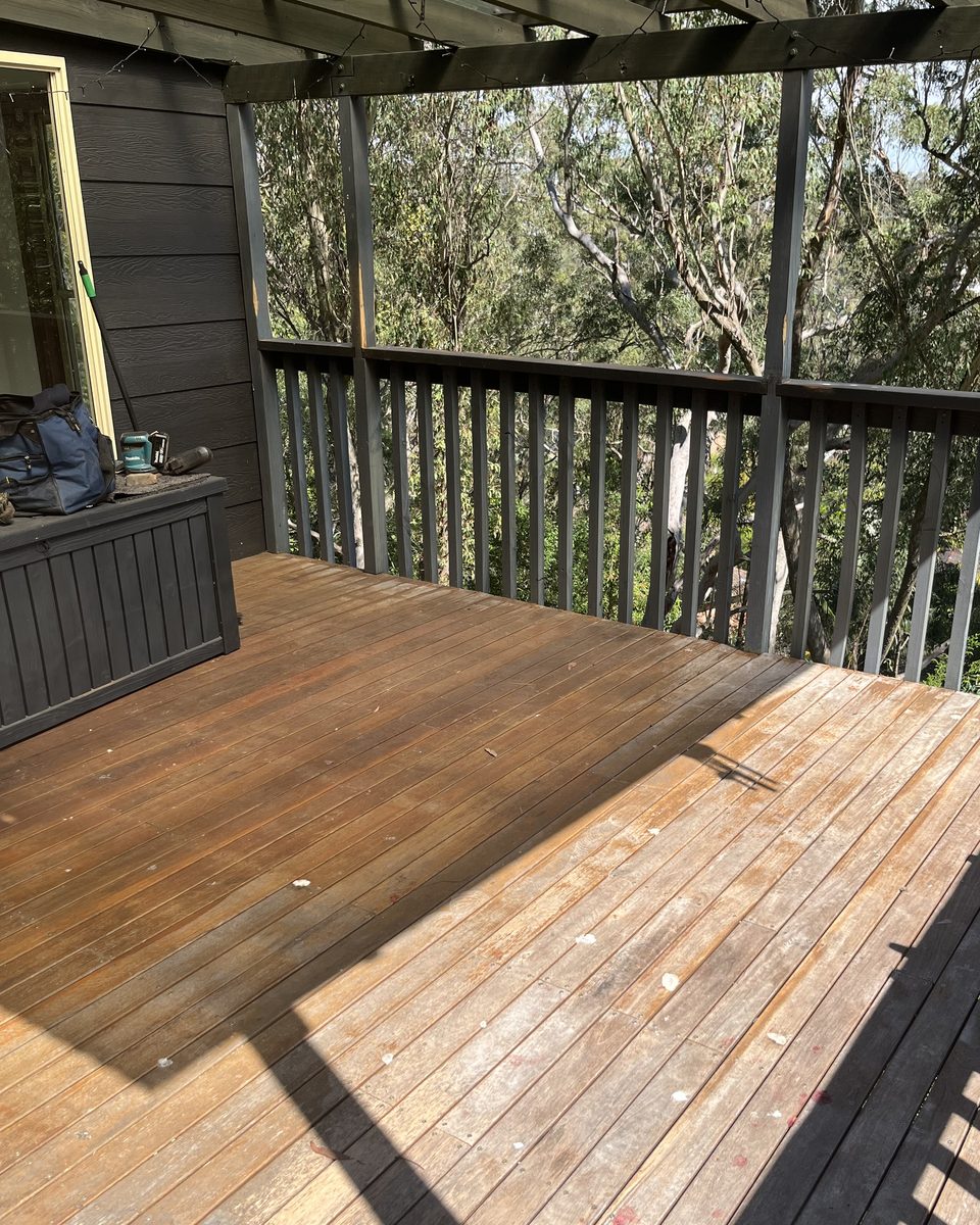 Weathered grey timber deck in Mount Colah before restoration
