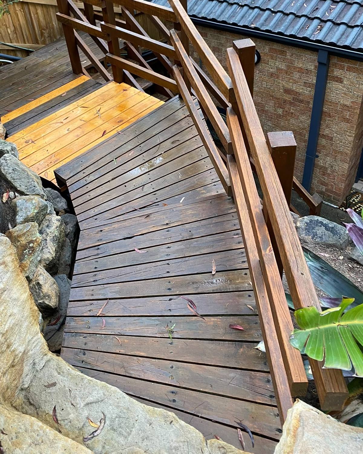 The same stairs from the top with the failed treads replaced